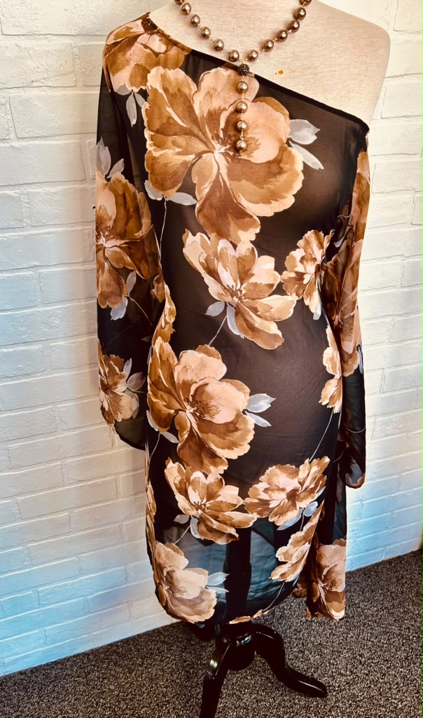 One-shoulder Floral Chiffon Dress