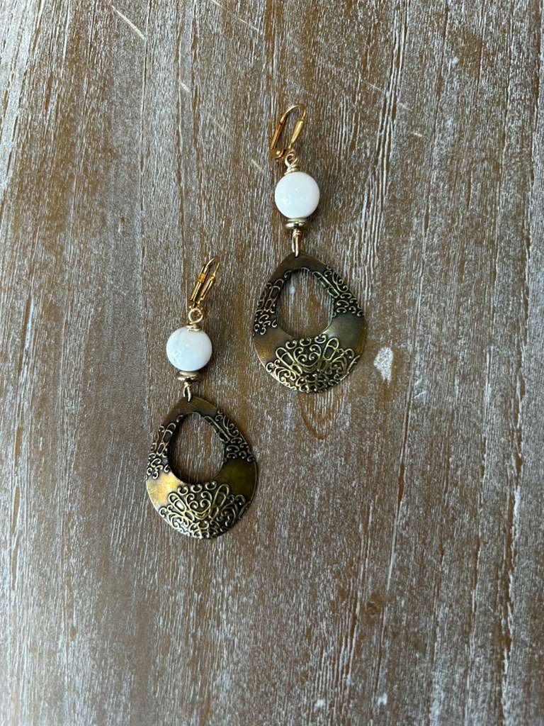 The Southampton White Jade & Antique Brass Earrings