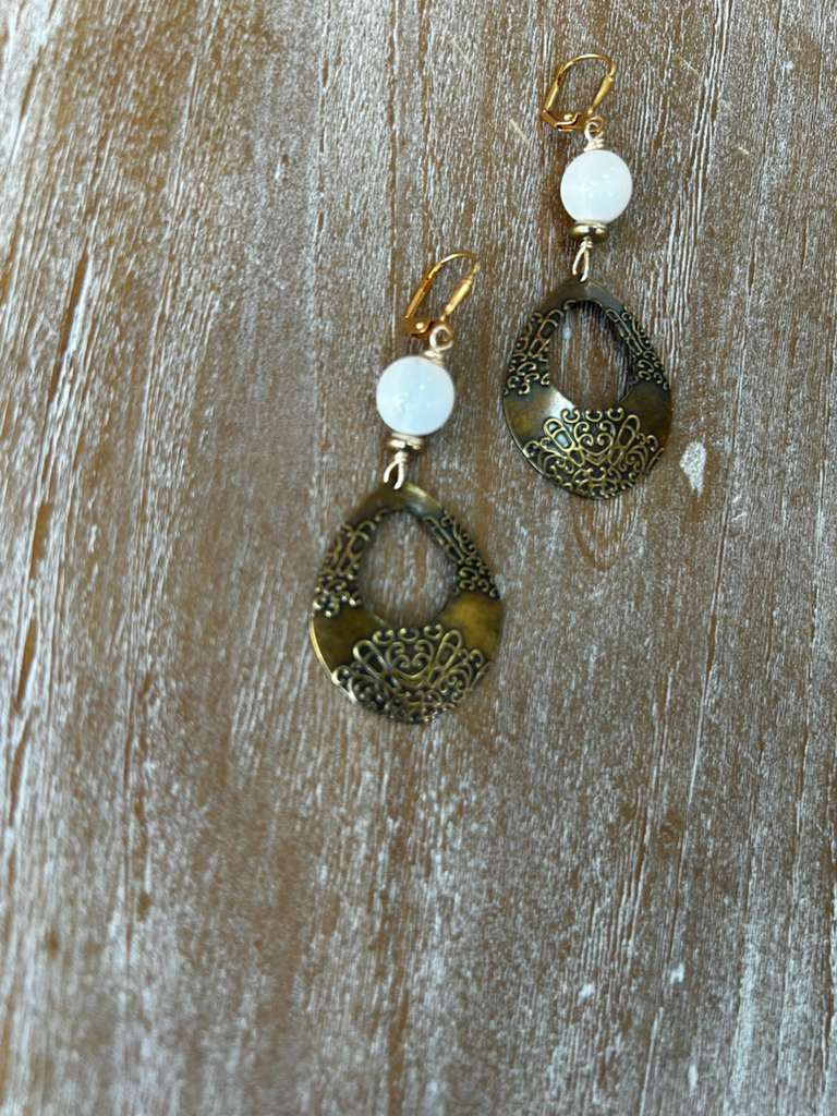 The Southampton White Jade & Antique Brass Earrings