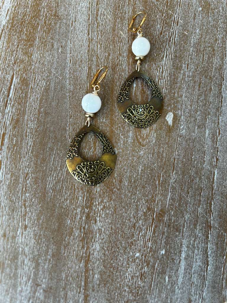 The Southampton White Jade & Antique Brass Earrings