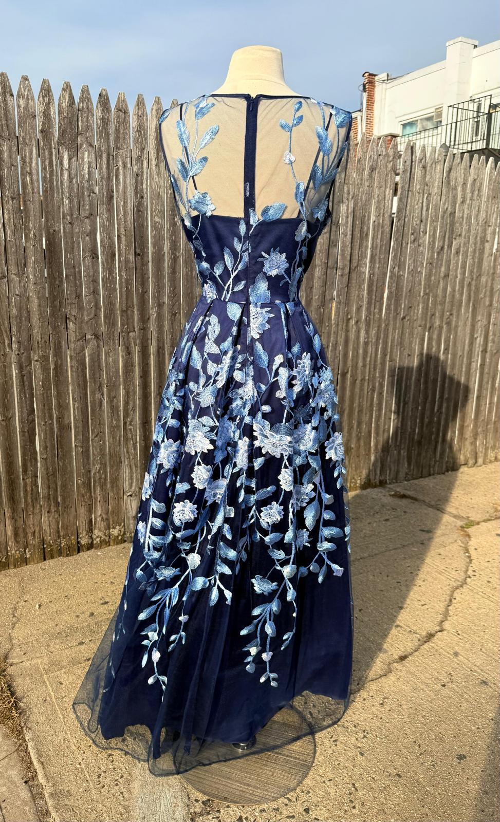 Midnight Bloom Embroidered Evening Gown | Elegant Navy Blue Formal Dress
