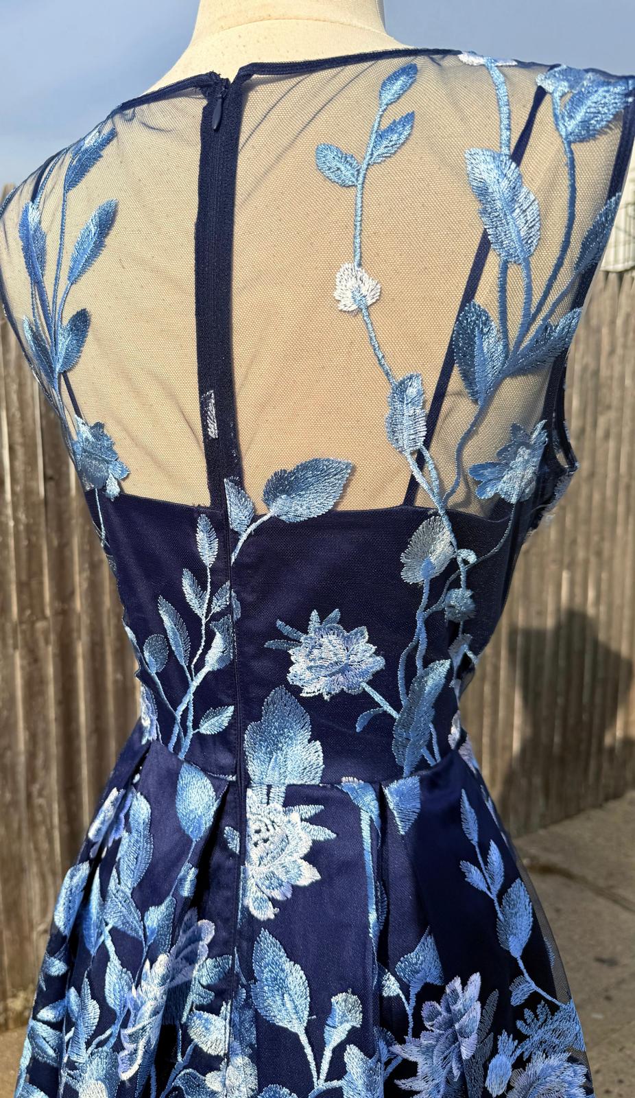 Midnight Bloom Embroidered Evening Gown | Elegant Navy Blue Formal Dress