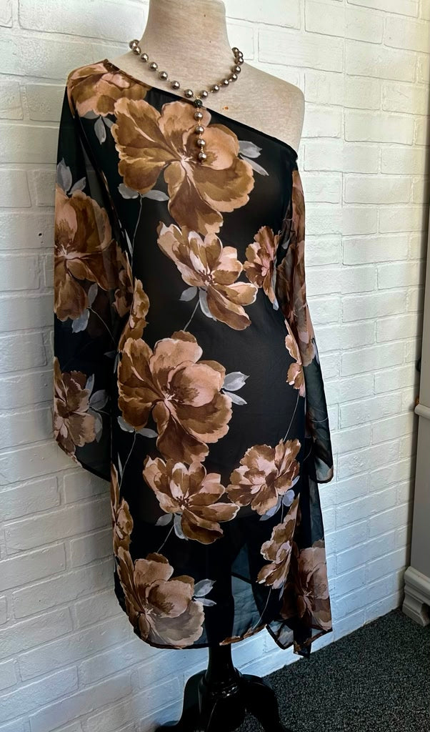 One-shoulder Floral Chiffon Dress